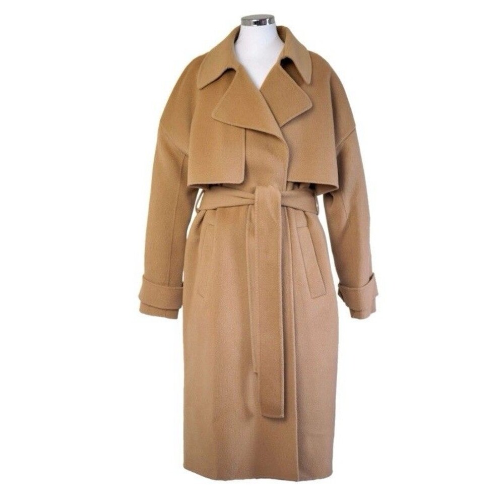 DIANE VON FURSTENBERG Belted Trench Coat Camel Wool Women’s Size M‎ $998